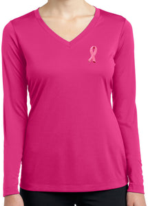 Breast Cancer Embroidered Ribbon Ladies Dry Wicking Long Sleeve - Yoga Clothing for You
