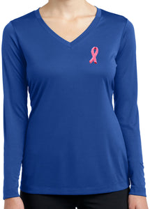 Breast Cancer Embroidered Ribbon Ladies Dry Wicking Long Sleeve - Yoga Clothing for You