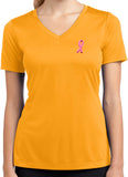 Ladies Breast Cancer Tee Embroidered Ribbon Dry Wicking V-Neck - Yoga Clothing for You