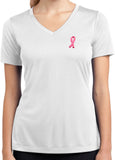 Ladies Breast Cancer Tee Embroidered Ribbon Dry Wicking V-Neck - Yoga Clothing for You