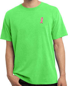 Breast Cancer T-shirt Embroidered Pink Ribbon Pigment Dyed Tee - Yoga Clothing for You