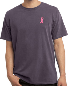 Breast Cancer T-shirt Embroidered Pink Ribbon Pigment Dyed Tee - Yoga Clothing for You