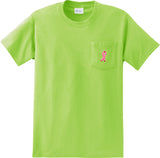 Breast Cancer T-shirt Embroidered Ribbon Pocket Print Pocket Tee - Yoga Clothing for You