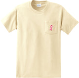 Breast Cancer T-shirt Embroidered Ribbon Pocket Print Pocket Tee - Yoga Clothing for You