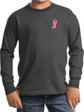 Kids Breast Cancer T-shirt Embroidered Pink Ribbon Long Sleeve - Yoga Clothing for You