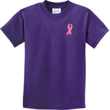Kids Breast Cancer T-shirt Embroidered Pink Ribbon Pocket Print - Yoga Clothing for You