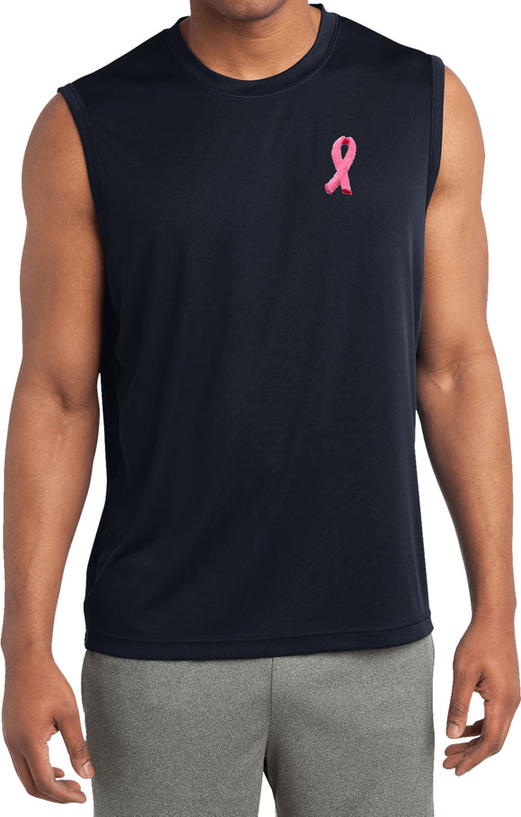 Breast Cancer T-shirt Embroidered Pink Ribbon Sleeveless Tee - Yoga Clothing for You