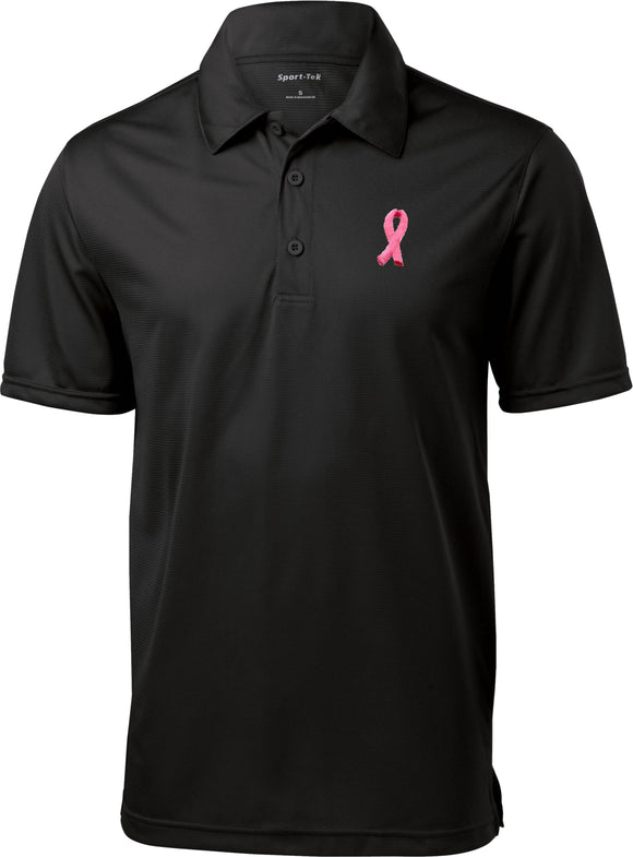Breast Cancer Textured Polo Embroidered Pink Ribbon Pocket Print - Yoga Clothing for You