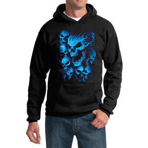 Yoga Clothing for You Flaming Blue Skulls Biker Hoodie Sweatshirt - Black - Yoga Clothing for You