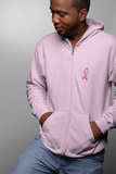 Breast Cancer Full Zip Hoodie Embroidered Ribbon Pocket Print - Yoga Clothing for You