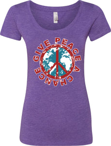 Ladies Peace T-shirt Give Peace a Chance Scoop Neck - Yoga Clothing for You