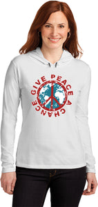 Ladies Peace T-shirt Give Peace a Chance Hooded Shirt - Yoga Clothing for You