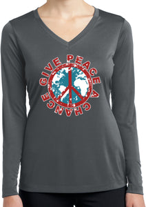 Ladies Peace T-shirt Give Peace a Chance Dry Wicking Long Sleeve - Yoga Clothing for You