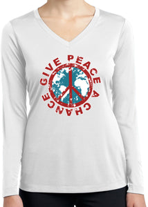 Ladies Peace T-shirt Give Peace a Chance Dry Wicking Long Sleeve - Yoga Clothing for You