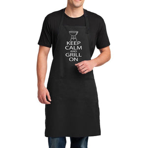 Yoga Clothing for You Mens Keep Calm Grill On Full Length Apron with Pockets - Black - Yoga Clothing for You