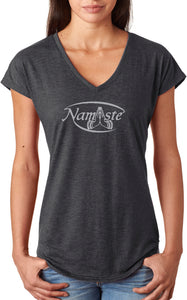 Namaste Big Print Triblend V-neck Yoga Tee Shirt - Yoga Clothing for You