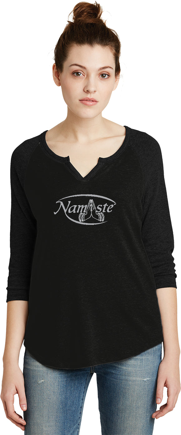 Namaste Big Print 3/4 Sleeve Vintage Yoga Tee Shirt - Yoga Clothing for You