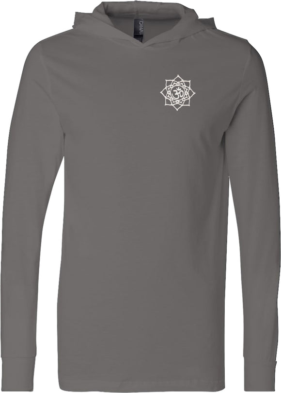 White Lotus OM Patch Pocket Print Lightweight Yoga Hoodie - Yoga Clothing for You