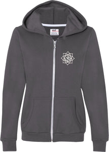 White Lotus OM Patch Pocket Print Full-Zip Hoodie - Yoga Clothing for You