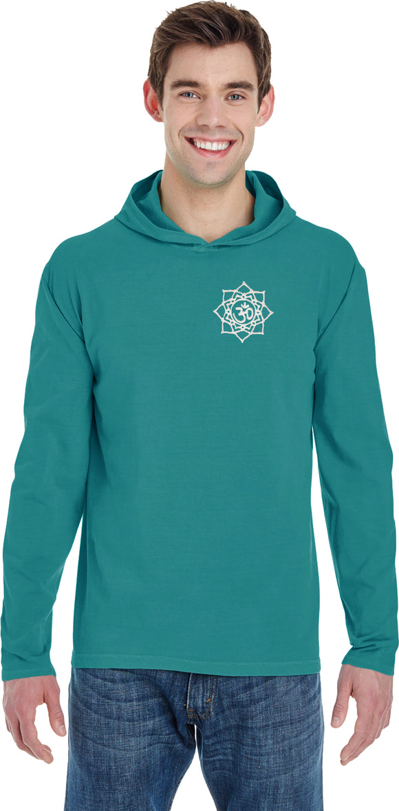 White Lotus OM Patch Pocket Print Pigment Hoodie Yoga Tee - Yoga Clothing for You