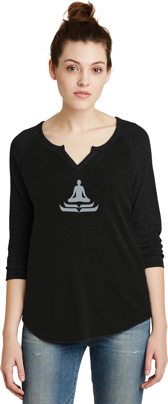 Lotus Pose 3/4 Sleeve Vintage Yoga Tee Shirt - Yoga Clothing for You