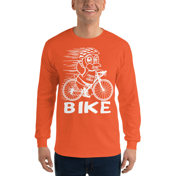 Mens Penguin Power Cycling Bike Long Sleeve T-Shirt - Yoga Clothing for You