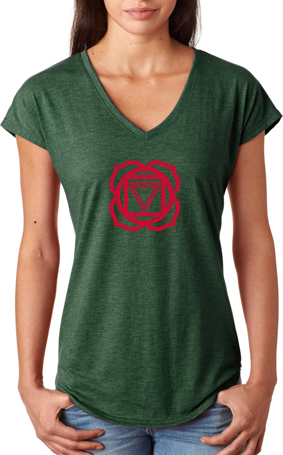 Muladhara Chakra Triblend V-neck Yoga Tee Shirt - Yoga Clothing for You