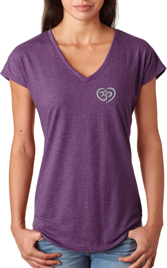 OM Heart Pocket Print Triblend V-neck Yoga Tee Shirt - Yoga Clothing for You
