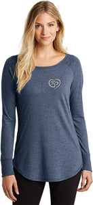 OM Heart Pocket Print Triblend Long Sleeve Tunic Shirt - Yoga Clothing for You