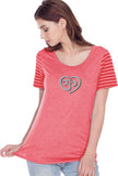 OM Heart Striped Multi-Contrast Yoga Tee Shirt - Yoga Clothing for You