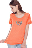 OM Heart Striped Multi-Contrast Yoga Tee Shirt - Yoga Clothing for You