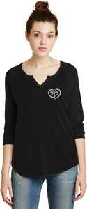 OM Heart Pocket Print 3/4 Sleeve Vintage Yoga Tee Shirt - Yoga Clothing for You