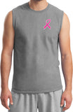 Breast Cancer T-shirt Pink Ribbon Pocket Print Muscle Tee - Yoga Clothing for You
