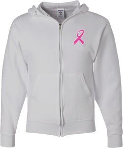 Breast Cancer Full Zip Hoodie Pink Ribbon Pocket Print - Yoga Clothing for You