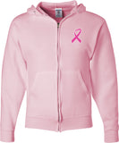 Breast Cancer Full Zip Hoodie Pink Ribbon Pocket Print - Yoga Clothing for You