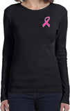 Ladies Breast Cancer Shirt Pink Ribbon Pocket Print Long Sleeve - Yoga Clothing for You