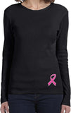 Ladies Breast Cancer Shirt Pink Ribbon Bottom Print Long Sleeve - Yoga Clothing for You