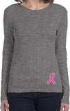 Ladies Breast Cancer Shirt Pink Ribbon Bottom Print Long Sleeve - Yoga Clothing for You