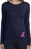 Ladies Breast Cancer Shirt Pink Ribbon Bottom Print Long Sleeve - Yoga Clothing for You