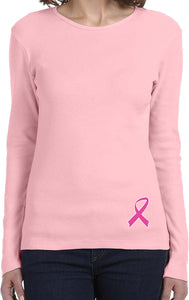 Ladies Breast Cancer Shirt Pink Ribbon Bottom Print Long Sleeve - Yoga Clothing for You