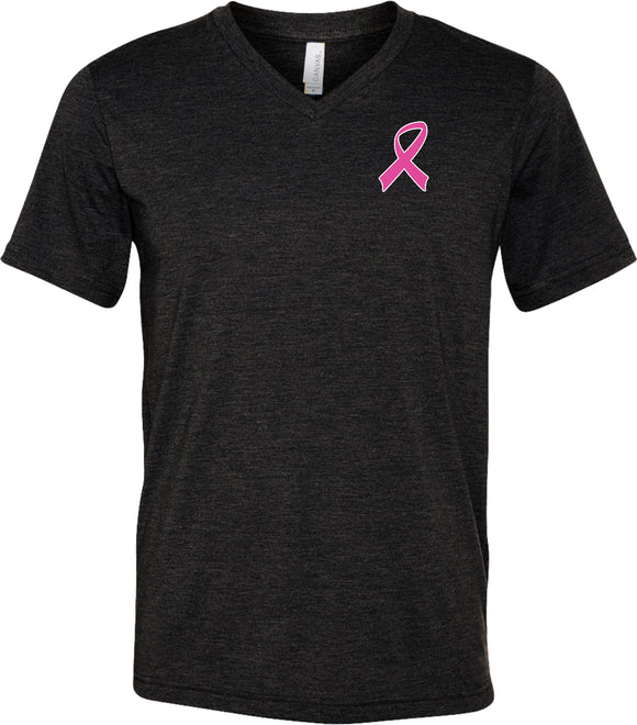 Breast Cancer T-shirt Pink Ribbon Pocket Print Tri Blend V-Neck - Yoga Clothing for You