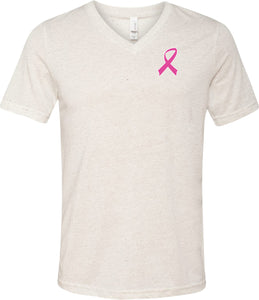Breast Cancer T-shirt Pink Ribbon Pocket Print Tri Blend V-Neck - Yoga Clothing for You