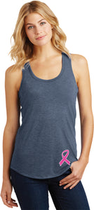 Ladies Breast Cancer Tank Top Pink Ribbon Bottom Print Racerback - Yoga Clothing for You