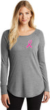 Ladies Breast Cancer Ribbon Pocket Print Tri Blend Long Sleeve - Yoga Clothing for You