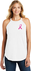 Breast Cancer Pink Ribbon Pocket Print Ladies Tri Rocker Tanktop - Yoga Clothing for You