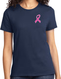 Ladies Breast Cancer T-shirt Pink Ribbon Pocket Print Tee - Yoga Clothing for You
