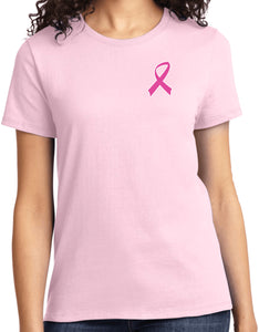 Ladies Breast Cancer T-shirt Pink Ribbon Pocket Print Tee - Yoga Clothing for You