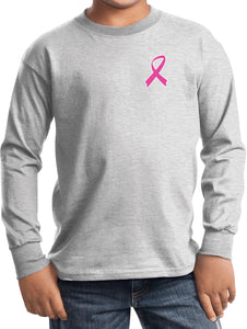 Kids Breast Cancer T-shirt Pink Ribbon Pocket Print Long Sleeve - Yoga Clothing for You