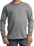 Kids Breast Cancer T-shirt Pink Ribbon Pocket Print Long Sleeve - Yoga Clothing for You