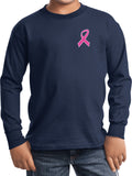 Kids Breast Cancer T-shirt Pink Ribbon Pocket Print Long Sleeve - Yoga Clothing for You
